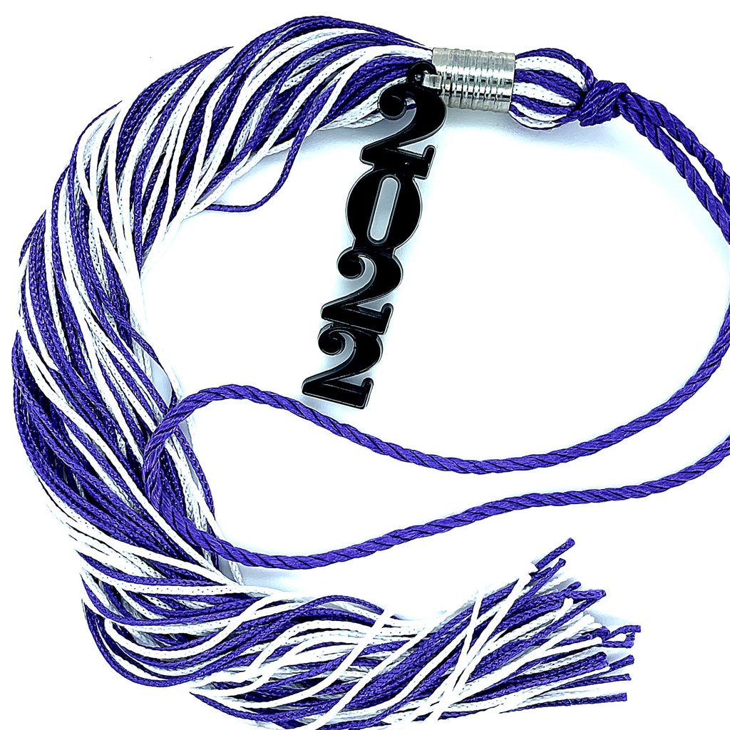 Stacked Souvenir Tassel - Purple and White - Black Drop Date