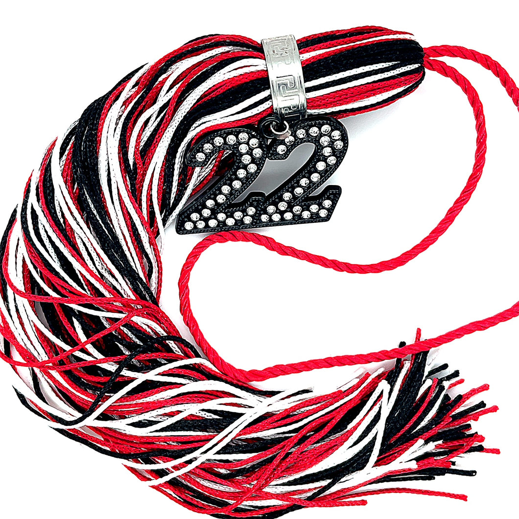 Jumbo Black Bling Tassel - Red, White and Black