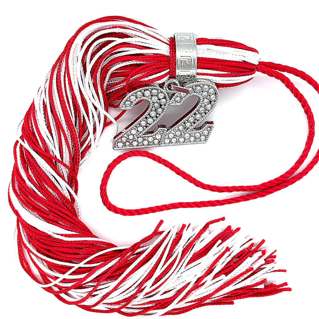 Jumbo Silver Bling Tassel - Red and White