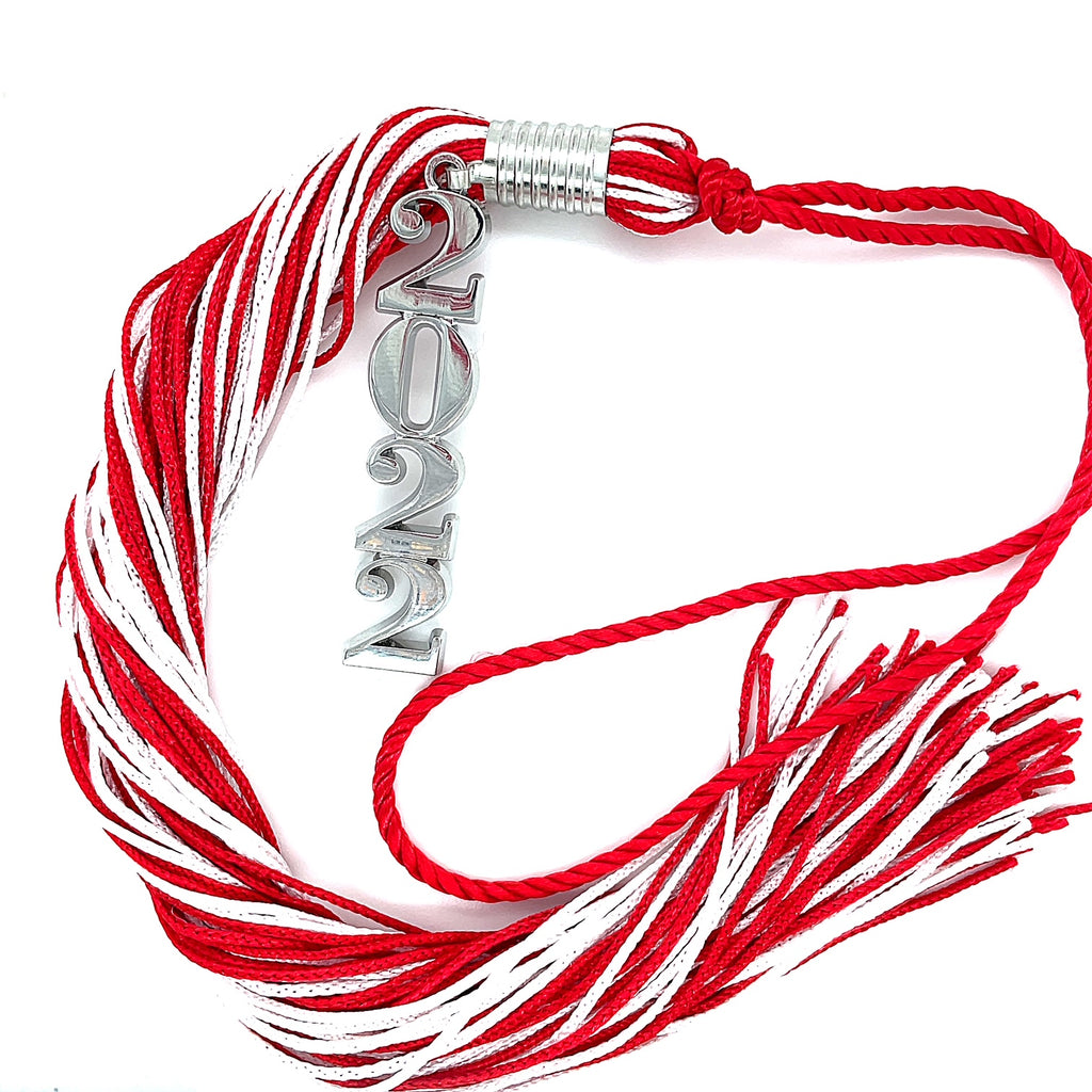 Stacked Silver Souvenir Tassel - Red and White