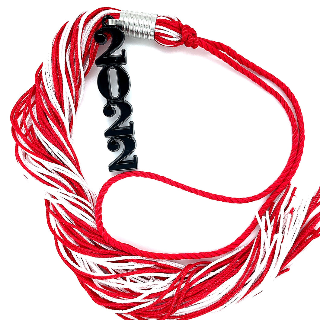 Stacked Black Souvenir Tassel - Red and White