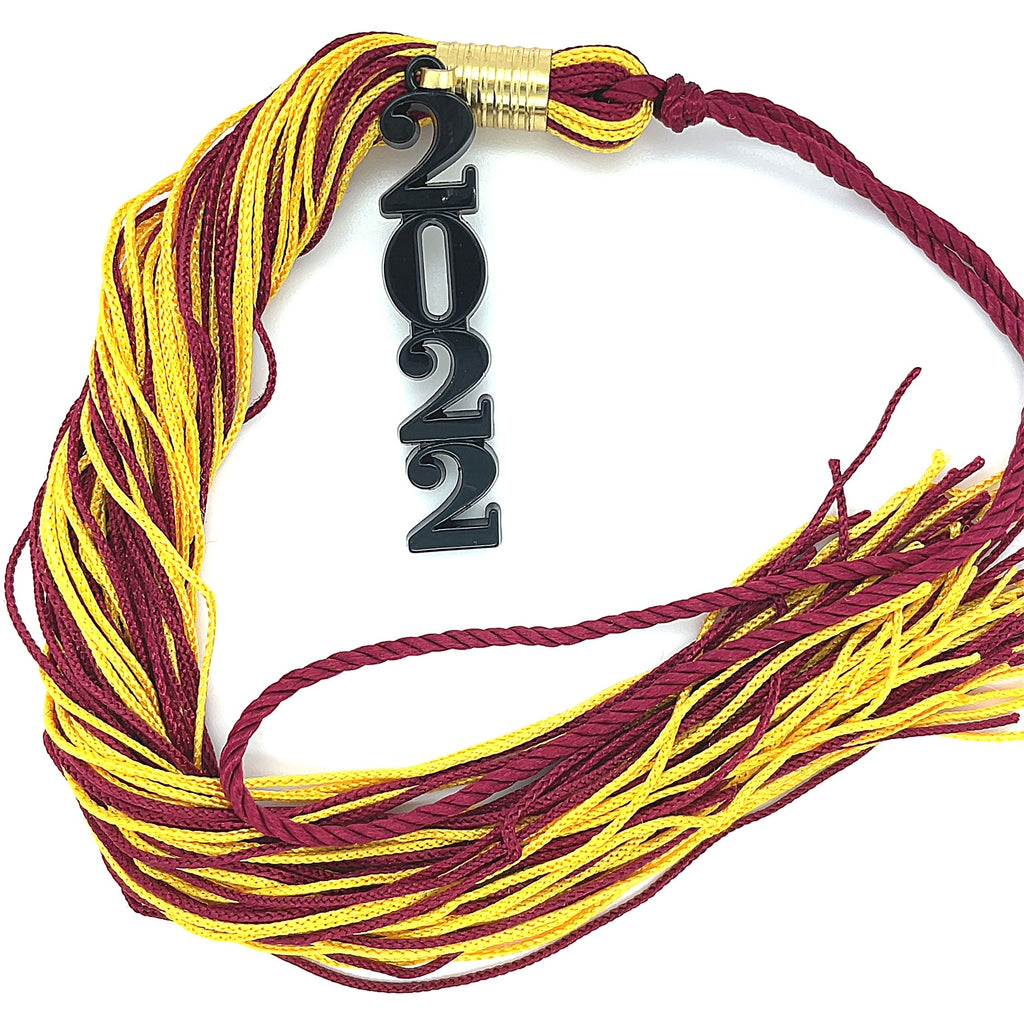 Stacked Black Souvenir Tassel - Maroon and Tiffany Gold