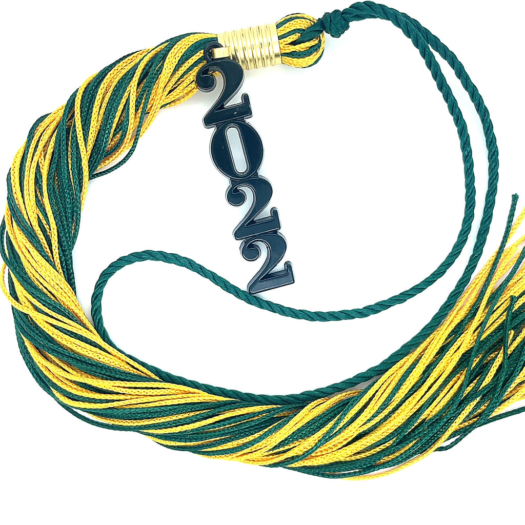 Stacked Souvenir Tassel - Green and Yellow - Black Drop Date