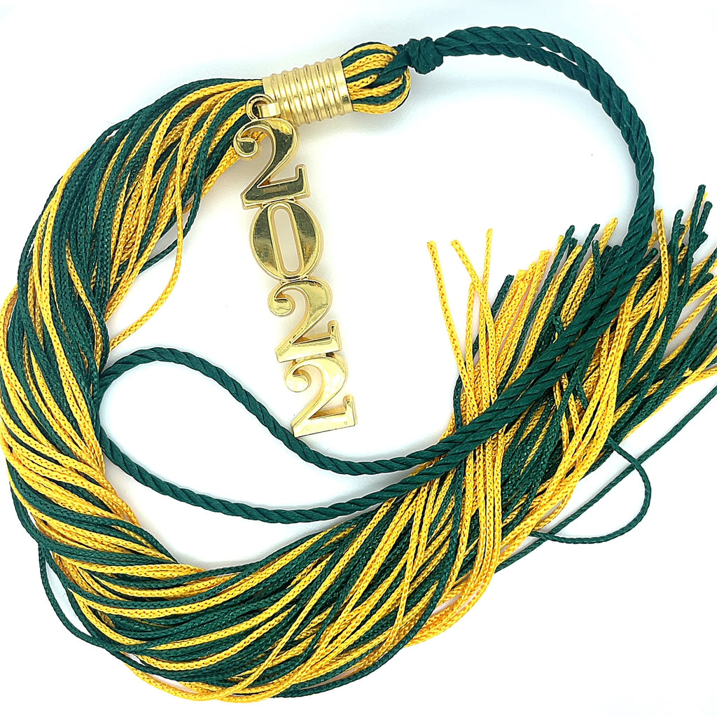 Stacked Gold Souvenir Tassel - Green and Yellow
